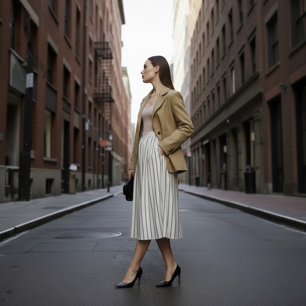 Maille Clu Women's Pleated Accents Black And White Knee Length Skirt Size XS